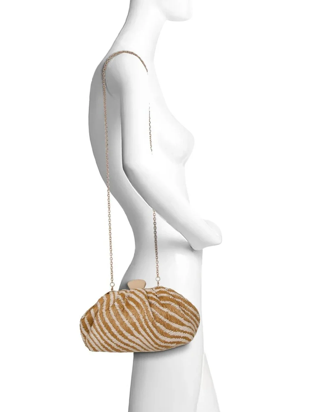 Badgley Mischka Jewel Tiger Raffia Pouch Clutch, One Size, Tan, Missing Chain